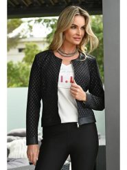 Bleu d'Azur Kurtka przejściowa "Christy" w kolorze czarnym rozmiar: 38. Czarne kurtki Bleu d'Azur, w ażurowe wzory, ze skóry, klasyczne, bez kaptura. Za 180.06 zł.