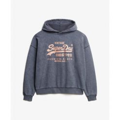 Damska metaliczna bluza z kapturem Superdry Vintage Logo. Czarne bluzy z kapturem Superdry, bez wzorów, z kapturem. Za 306.50 zł.