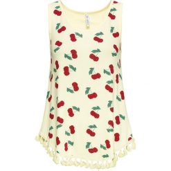 Top z frędzlami bonprix cytrynowy sorbetowy z nadrukiem. Żółte topy bonprix, bez wzorów, bez kołnierzyka, bez ramiączek. Za 27.99 zł.