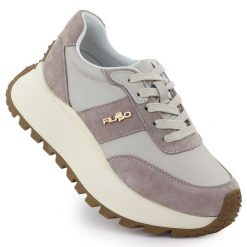 Skórzane buty sportowe na grubej platformie beżowe Filippo DP6785 beżowy. Brązowe buty treningowe bez wzorów, bez zapięcia. Za 453.58 zł.