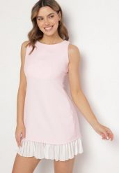 Różowa Elegancka Sukienka Taliowana Florzedi. Czerwone sukienki Born2be, na co dzień, m, bez wzorów, eleganckie, bez kołnierzyka, bez ramiączek, mini, proste. Za 109.99 zł.