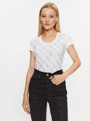 Guess T-Shirt W3BI53 J1314 Biały Slim Fit. Białe t-shirty Guess, m, z aplikacjami, z bawełny, bez kołnierzyka, bez ramiączek. Za 159.99 zł.