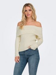 ONLY Sweter w kolorze kremowym rozmiar: M. Brązowe swetry ONLY, m, bez wzorów, prążkowane, bez ramiączek. Za 92.42 zł.