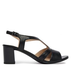 Sandały Caprice. Czarne sandały Caprice, bez wzorów, bez obcasa, na słupku, bez zapięcia. Za 329.99 zł.