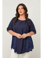 Curvy Lady Bluzka w kolorze granatowym rozmiar: 44/46. Niebieskie bluzki Curvy Lady, bez wzorów, klasyczne, bez kołnierzyka, bez ramiączek. Za 127.95 zł.