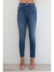 Bleu d'Azur Dżinsy "Oman" - Skinny fit - w kolorze niebieskim rozmiar: 38. Niebieskie jeansy Bleu d'Azur, z aplikacjami, ze skóry, klasyczne, z podwyższonym stanem. Za 194.15 zł.