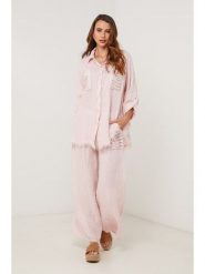 Lin Passion Lniana koszula w kolorze jasnoróżowym rozmiar: 34/36. Różowe koszule Lin Passion, bez wzorów, ze lnu, klasyczne, bez kołnierzyka, bez ramiączek. Za 173.99 zł.