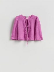 Lniana bluzka - fioletowy. Fioletowe bluzki Reserved, l, bez wzorów, z tkaniny, bez kołnierzyka, bez ramiączek. Za 179.99 zł.