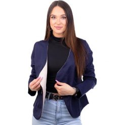 Pantofelek24 Elegancki damski żakiet- narzutka Granatowy H-2 UB15 L/XL. Niebieskie marynarki i żakiety Pantofelek24, l, bez wzorów, eleganckie, bez ramiączek. Za 29.90 zł.