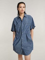 G-Star Sukienka dżinsowa w kolorze niebieskim rozmiar: XL. Niebieskie sukienki G-Star, xl, bez wzorów, z bawełny, retro, bez kołnierzyka, bez ramiączek, mini. Za 273.45 zł.