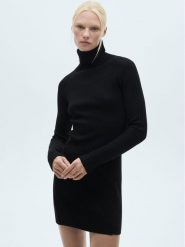 Mango Sukienka dzianinowa Zambu 77077689 Czarny Regular Fit. Czarne sukienki Mango, xxs, bez wzorów, z dzianiny, bez kołnierzyka, bez ramiączek. Za 119.99 zł.