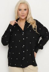 Czarna Bawełniana Koszula z Ozdobnym Haftem Edivielis. Czarne koszule Born2be, xl, bez wzorów, z bawełny, eleganckie, bez kołnierzyka, bez ramiączek. Za 119.99 zł.