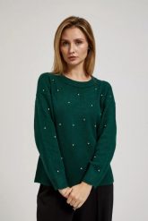 Sweter z cyrkoniami. Swetry MOODO, l, bez wzorów, z elastanu, bez ramiączek. W wyprzedaży za 59.99 zł.