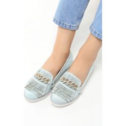 Niebieskie Mokasyny Peru. Niebieskie mokasyny Born2be, z aplikacjami, ze skóry. Za 39.99 zł.