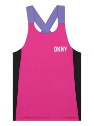 DKNY Top w kolorze różowo-czarnym rozmiar: 164. Czarne topy DKNY, bez wzorów, bez kołnierzyka, bez ramiączek. Za 83.42 zł.