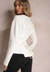 Biała Bawełniana Bluza z Ozdobnym Wiązaniem Fanarita. Białe bluzy Renee, bez wzorów, z bawełny, casualowe, bez ramiączek, bez kaptura. W wyprzedaży za 67.99 zł.