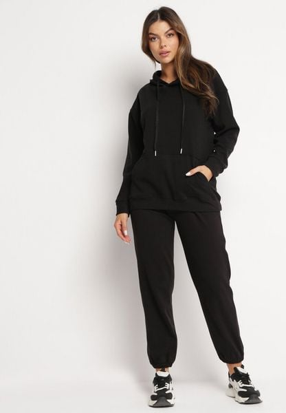 Czarny 2-częściowy Komplet Dresowy z Bluzą i Spodniami Ciprana. Czarne bluzy Born2be, l, bez wzorów, z dresówki, z kapturem. Za 99.99 zł.