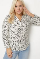 Jasnobeżowa Koszula z Wiskozą w Abstrakcyjny Print z Dekoltem w Serek Aretiava. Brązowe koszule Born2be, xl, z aplikacjami, z jeansu, eleganckie, bez kołnierzyka, bez ramiączek. W wyprzedaży za 63.74 zł.