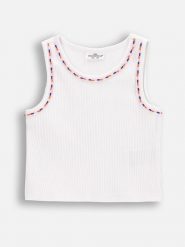 Coccodrillo Top w kolorze białym rozmiar: 134. Białe topy Coccodrillo, bez wzorów, prążkowane, bez kołnierzyka, bez ramiączek. Za 39.99 zł.