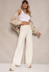 Jasnobeżowe Spodnie z Bawełną o Szerokim Kroju High Waist Efleria. Brązowe jeansy Renee, bez wzorów, z bawełny, eleganckie, z podwyższonym stanem. W wyprzedaży za 47.99 zł.