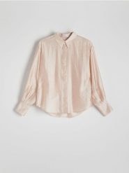 Koszula z lyocellu - pastelowy róż. Czerwone koszule Reserved, l, bez wzorów, z lyocellu, bez kołnierzyka, bez ramiączek. W wyprzedaży za 55.99 zł.