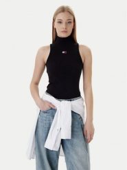 Tommy Jeans Bluzka Badge DW0DW21840 Czarny Slim Fit. Czarne bluzki Tommy Jeans, s, bez wzorów, z bawełny, bez kołnierzyka, bez ramiączek. Za 149.99 zł.