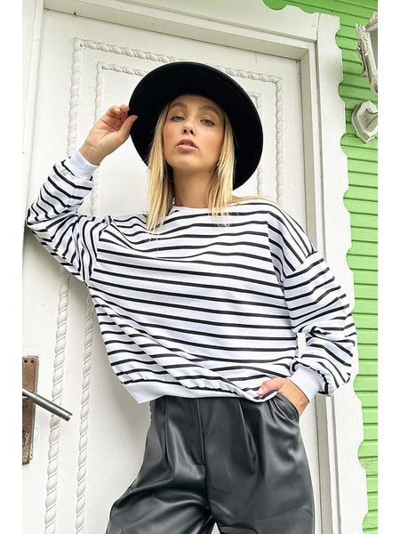 Trendyol Bluza w kolorze czarno-białym rozmiar: M. Białe bluzy Trendyol, m, bez wzorów, z bawełny, bez ramiączek, bez kaptura. Za 65.85 zł.