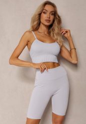 Jasnoniebieskie Szorty Typu Kolarki High Waist z Szeroką Gumką w Talii Nanseline. Niebieskie szorty Renee, bez wzorów, eleganckie. W wyprzedaży za 23.99 zł.