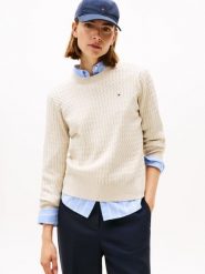 Tommy Hilfiger Sweter z dzianiny Kobiety Bawełna beżowy, XL. Brązowe swetry Tommy Hilfiger, xl, bez wzorów, z bawełny, eleganckie, bez ramiączek. Za 379.95 zł.