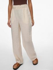 Vero Moda Spodnie "Queeny" w kolorze kremowym rozmiar: L. Brązowe spodnie materiałowe Vero Moda, bez wzorów, z materiału, z podwyższonym stanem. Za 52.79 zł.