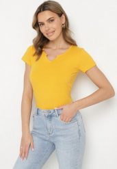 Żółty T-shirt z Bawełny z Guzikami Liseriana. Żółte t-shirty Born2be, l, bez wzorów, z bawełny, klasyczne, bez kołnierzyka, bez ramiączek. Za 39.99 zł.