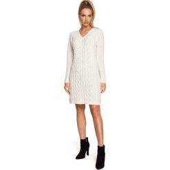 Swetrowa Sukienka z Warkoczowym Splotem - Kość Słoniowa. Białe sukienki MOE, l, bez wzorów, z dzianiny, bez kołnierzyka, bez ramiączek. Za 254.90 zł.