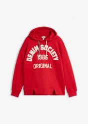 Bluza oversize z kapturem, z czystej bawełny. Czerwone bluzy bonprix, bez wzorów, z bawełny, bez ramiączek, z kapturem. Za 129.99 zł.