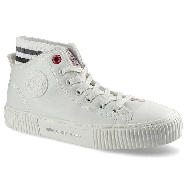 Białe Sneakersy Cross Jeans Damskie Stylowe Buty. Białe buty treningowe Cross Jeans, bez wzorów, z dzianiny, przed kolano, bez zapięcia. Za 119.00 zł.