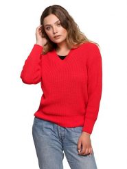 Be Wear Sweter w kolorze czerwonym rozmiar: L/XL. Czerwone swetry Be Wear, l, bez wzorów, ze splotem, bez ramiączek. Za 101.23 zł.