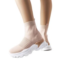Beżowe sneakersy z elastyczną cholewką Antonio beżowy. Brązowe botki bez wzorów, z jeansu, eleganckie, za kostkę, bez obcasa, bez zapięcia. Za 81.83 zł.