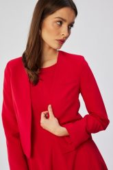 Czerwona Nowoczesna Krótka Marynarka Damska. Czerwone marynarki i żakiety MOE, l, bez wzorów, z elastanu, bez ramiączek. Za 329.90 zł.