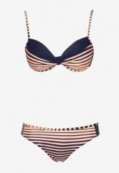 Różowo-Granatowe Bikini 2-Częściowe w Paski Biustonosz na Cienkich Ramiączkach i Majtki Figi Catara. Czerwone bikini Born2be, bez wzorów. Za 59.99 zł.