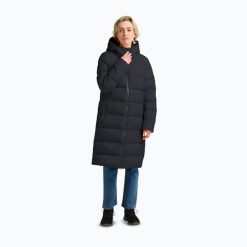 Płaszcz puchowy damski Jack Wolfskin Frozen Palace Coat. Niebieskie płaszcze Jack Wolfskin, l, bez wzorów, z materiału, bez kaptura. Za 1,439.00 zł.