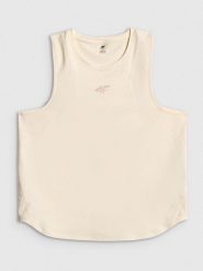 4F Top treningowy regular szybkoschnący damski - biały L. Białe topy 4f, l, bez wzorów, z materiału, bez kołnierzyka, bez ramiączek. Za 99.99 zł.