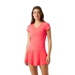 Koszulka damska z dekoltem w serek Björn Borg Ace. Czerwone t-shirty sportowe Björn Borg, l, bez wzorów, z elastanu, bez ramiączek, tenisowe. Za 249.50 zł.