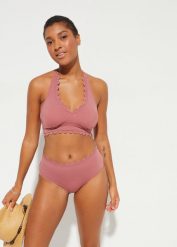 Bikini z ramiączkami łączonymi na szyi (2 części). Fioletowe bikini bonprix, bez wzorów. Za 119.99 zł.