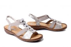 RIEKER 62850-90 metallic, sandały damskie. Brązowe sandały Rieker, bez wzorów, bez obcasa, bez zapięcia. Za 239.92 zł.