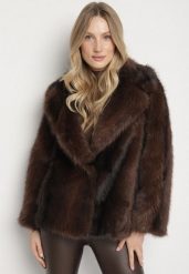 Brązowa Kurtka Futerko z Jednorzędowym Zapięciem i Szerokim Kołnierzem Tesella. Brązowe kurtki Born2be, l, bez wzorów, z dzianiny, eleganckie, bez kaptura. Za 259.99 zł.