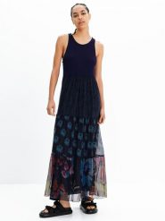 Desigual Sukienka codzienna Dudas 23SWVK90 Granatowy Regular Fit. Niebieskie sukienki Desigual, na co dzień, m, bez wzorów, z syntetyku, bez kołnierzyka, bez ramiączek, proste. Za 269.99 zł.