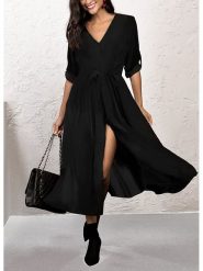 LA Angels Sukienka w kolorze czarnym rozmiar: L. Czarne sukienki LA Angels, l, bez wzorów, z wiskozy, bez kołnierzyka, bez ramiączek, midi. Za 173.99 zł.