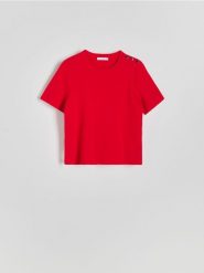 Sweter z krótkimi rękawami - czerwony. Czerwone swetry Reserved, l, bez wzorów, z dzianiny, bez ramiączek. W wyprzedaży za 39.99 zł.