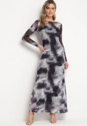 Czarno-Szara Sukienka Siateczkowa Maxi w Abstrakcyjny Wzór Tie-Dye Orelad. Czarne sukienki Born2be, m, bez wzorów, bez kołnierzyka, bez ramiączek, maxi. Za 79.99 zł.