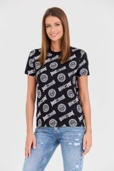 JUST CAVALLI Czarny t-shirt R Logo Tigre. Czarne t-shirty Just Cavalli, s, bez wzorów, bez kołnierzyka, bez ramiączek. W wyprzedaży za 329.99 zł.
