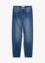 Jeansy mom, wysoki stan. Szare jeansy bonprix, bez wzorów, z jeansu, z podwyższonym stanem. Za 139.99 zł.